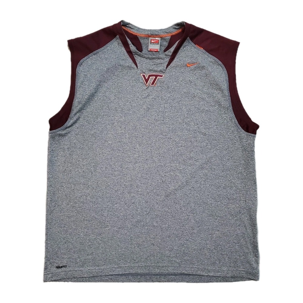 VTG Y2k Nike Team Virginia Tech Hokies Sleeveless Shirt XL Dri-Fit Grey Maroon